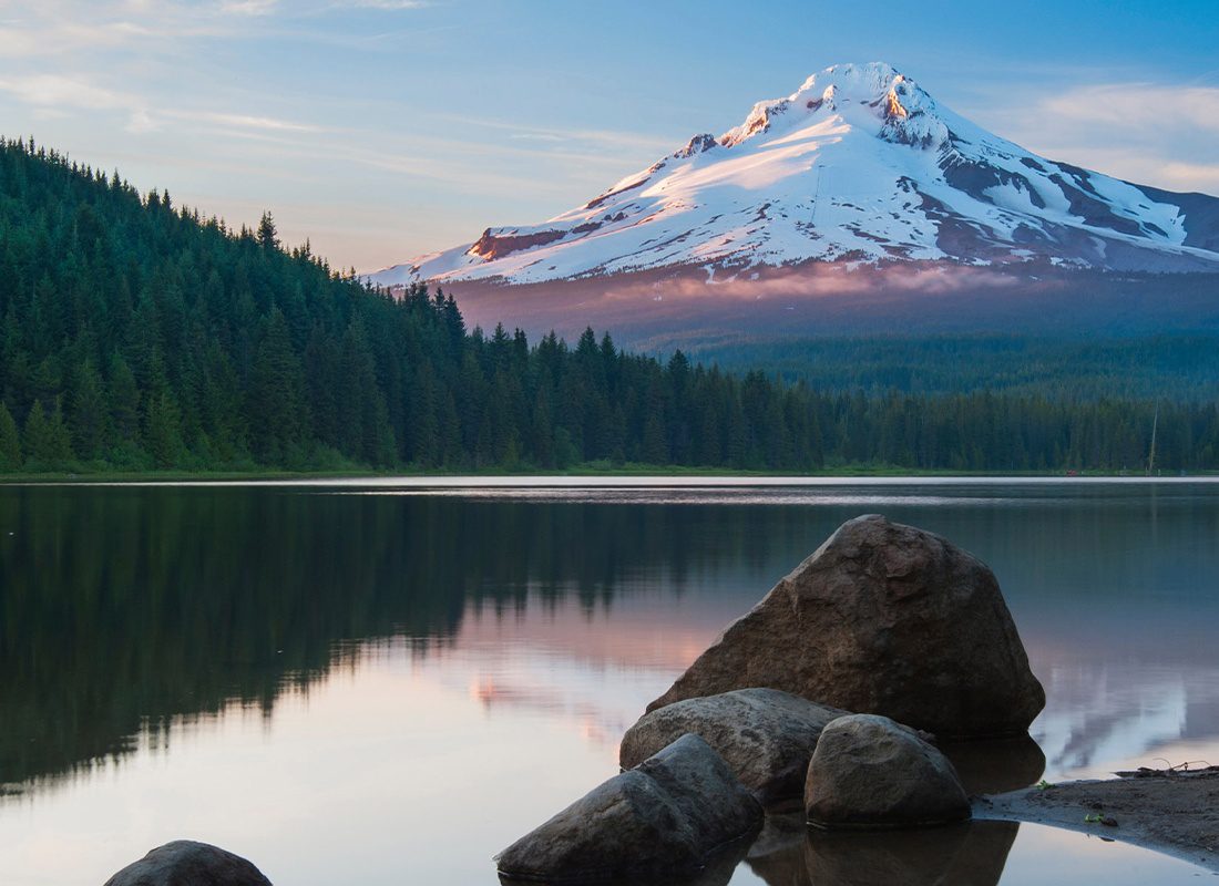 Contact - Landscape View of Lank and Mountain MT. Hood, in Oregon at Dusk